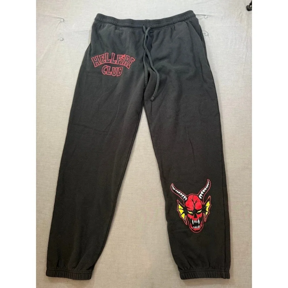 Netflix Stranger Things Hellfire Club Sweatpants Black Graphic Print 2XL 40X32